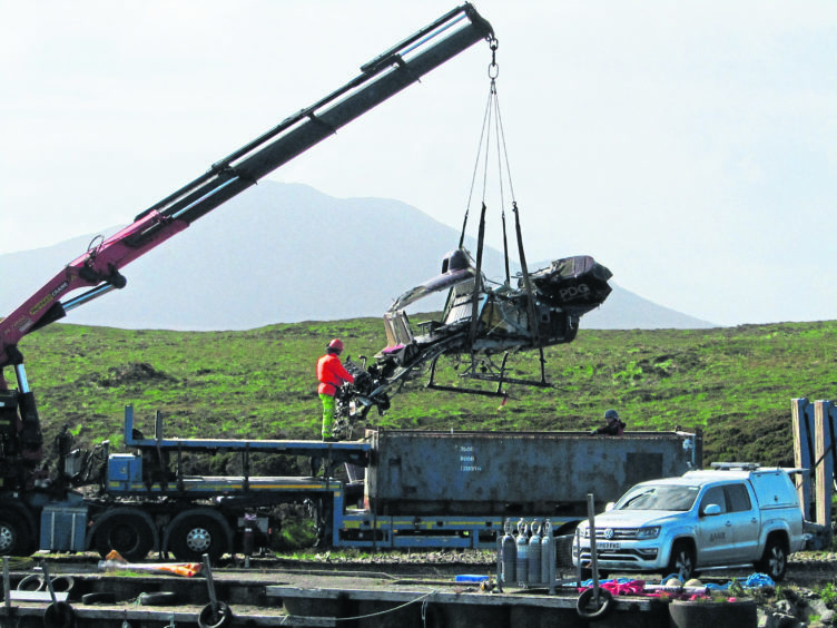 The helicopter has been salvaged from the loch