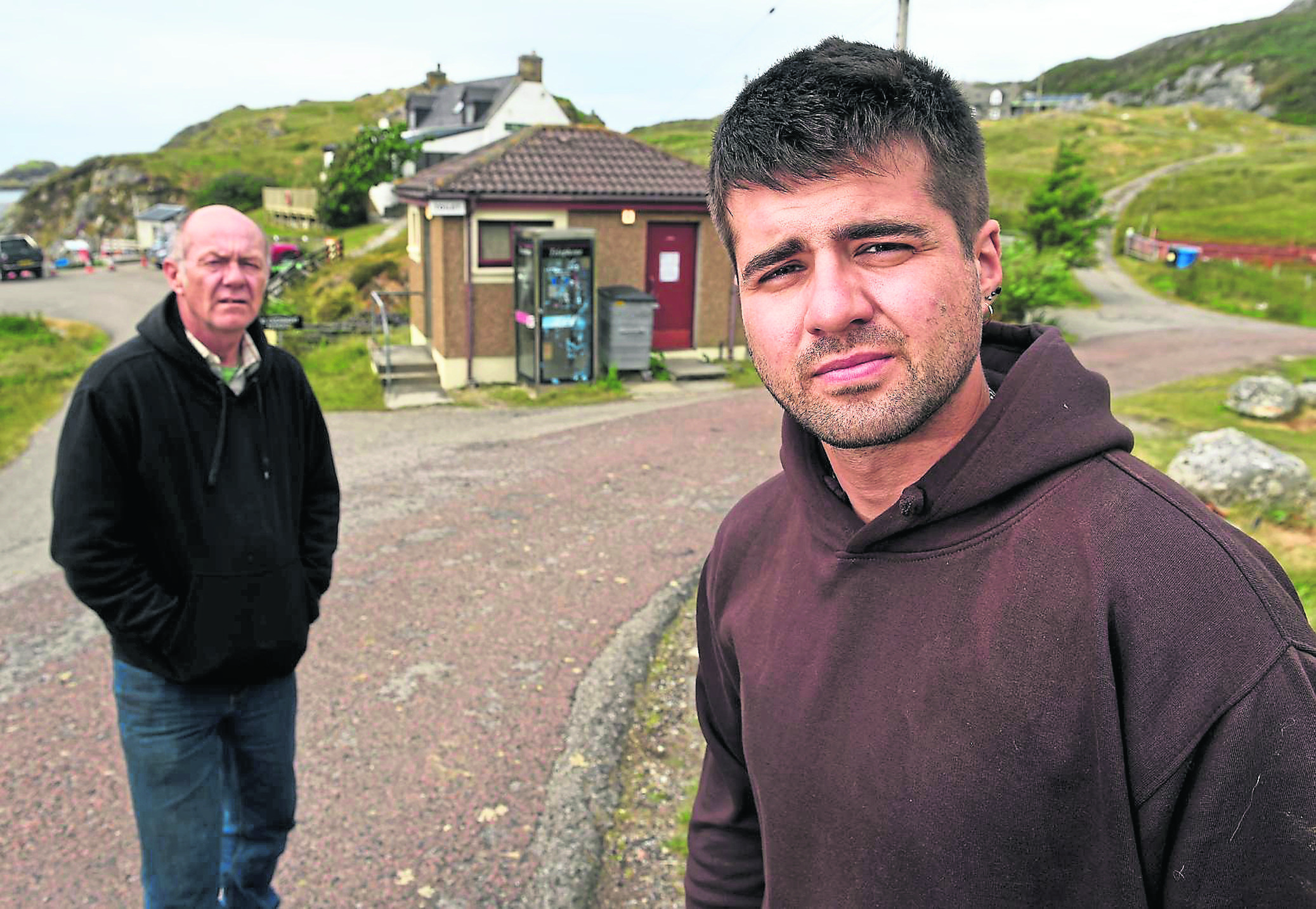 Julian and Adam Pearce of Tarbet, who fear the public toilets could close permanently. Photographs by Sandy McCook