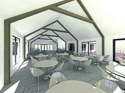 An artist’s impression of the T-shaped building, including a play area and cafe, which Colaren Farms is proposing to build  in the area near Little Burnthill