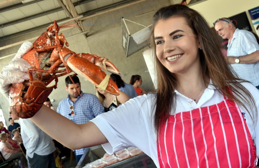 Anna Bennett with a lobster at the Granite City stand.