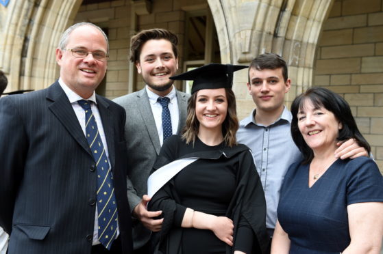 Roisean Farquhar is flanked by her family from left: Gavin Farquhar, Euan Dawson, boyfriend, Conall Farquhar, brother and Lynda Farquhar, mum