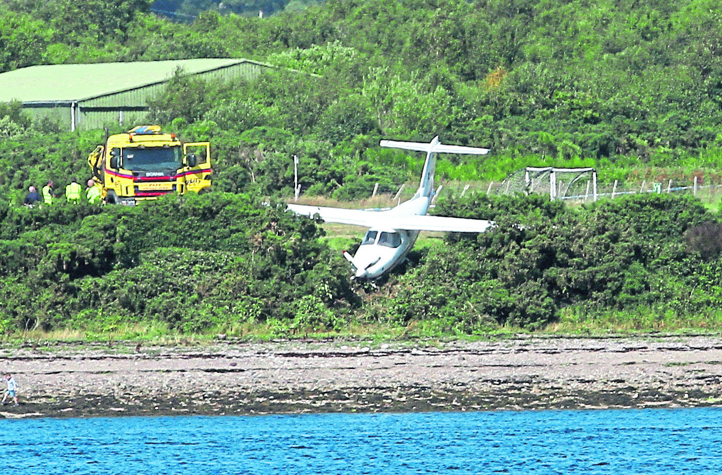 Plane with four occupants crash landed at Oban Airport nearly landing on the beach. Picture by Kevin McGlynn