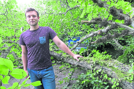 A car belonging to Martin Sramek from Tain was almost entirely covered by a large tree that fell on it, on the canal path near the boating shed near Tomnahurich Bridge. Picture: Andrew Smith.