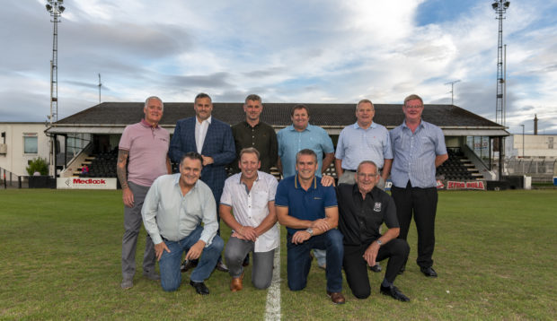 Elgin City's table-topping side of 1993 reunited. Pictured: Russell Mackay, Graeme Dallas, Mike Teasdale, Graham Tatters, Graham Calder, John Teasdale, Ali Whyte, Steve Marsella, David Mone and Cicil Jack.