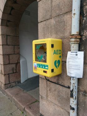 The defibrillator at Market Square in Stonehaven