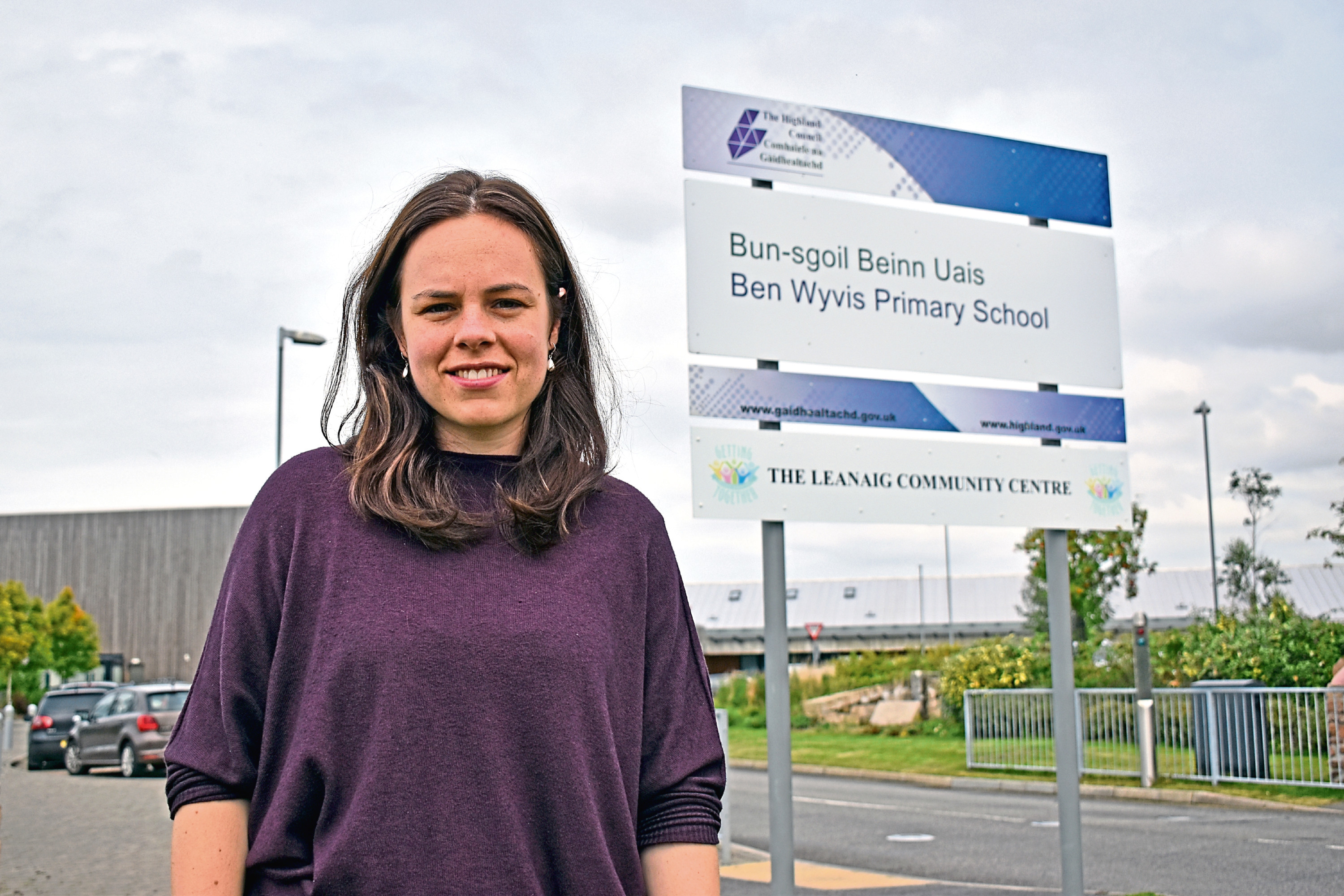 Kate Forbes outside Ben Wyvis Primary School