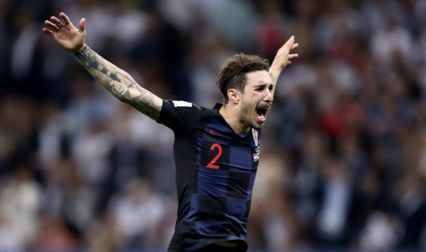 Sime Vrsaljko of Croatia celebrates victory after the semi-final