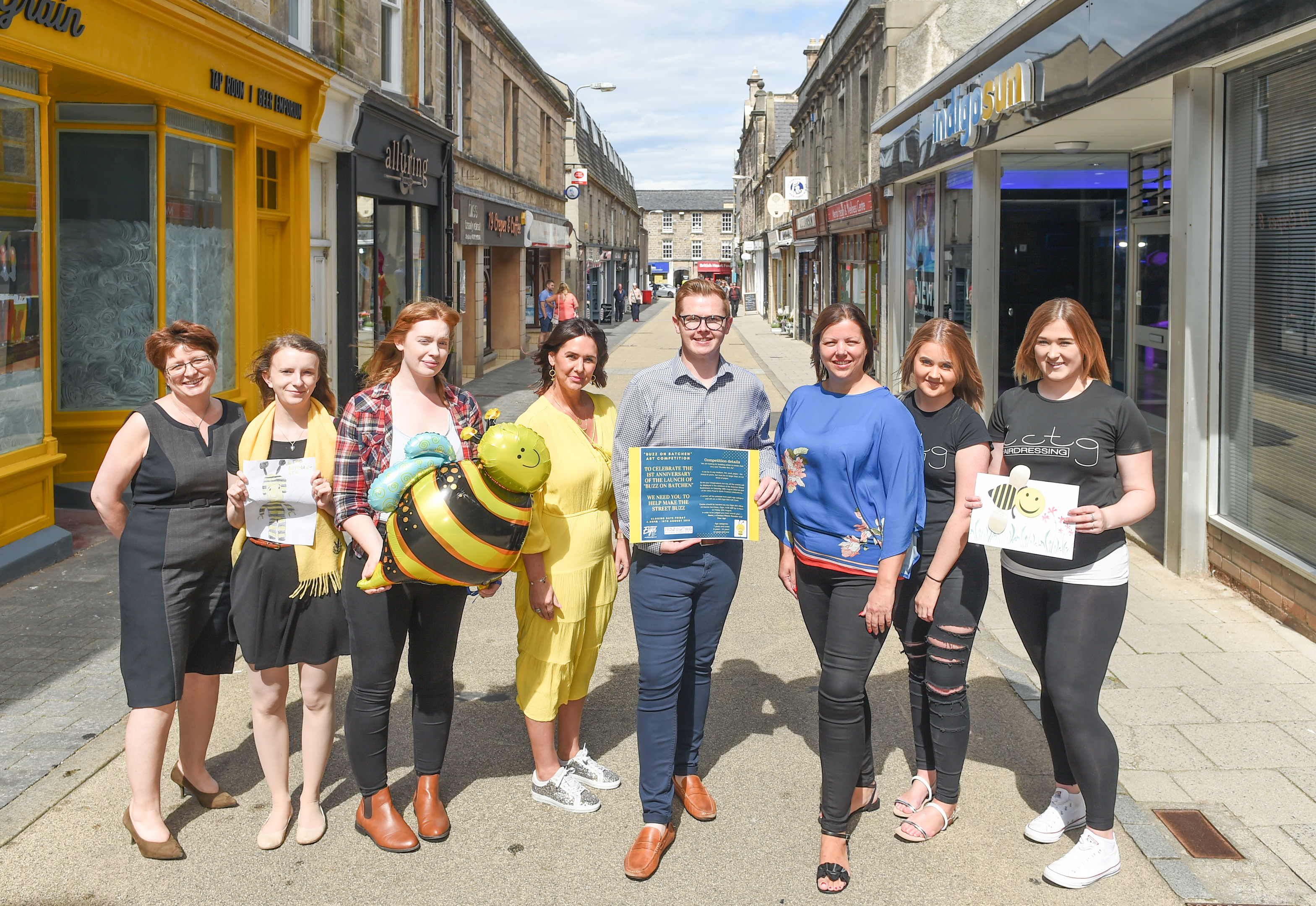 Business owners celebrate Batchen Street's upturn in fortunes. Pictured: Gill Neill, manager of Elgin Bid, Tina Mainland, Elgin Bid, Rachael Horsburgh, staff member at Pencil Me In, Deborah Smethurst, owner of Alluring Boutique, Richard Cumming and Linda Littlewood, both co-owners of Sirology, and Grace Stewart and Louise Grant, staff at LCTG.