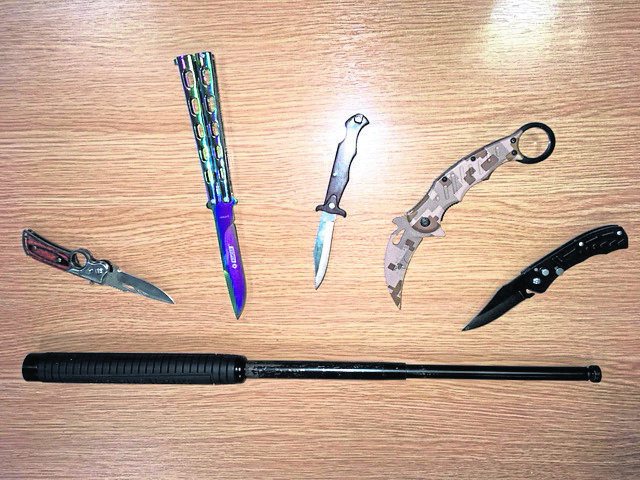Border Force have seized a number of knives and a baton from a 16-year-old boy returning from holiday in Prague.