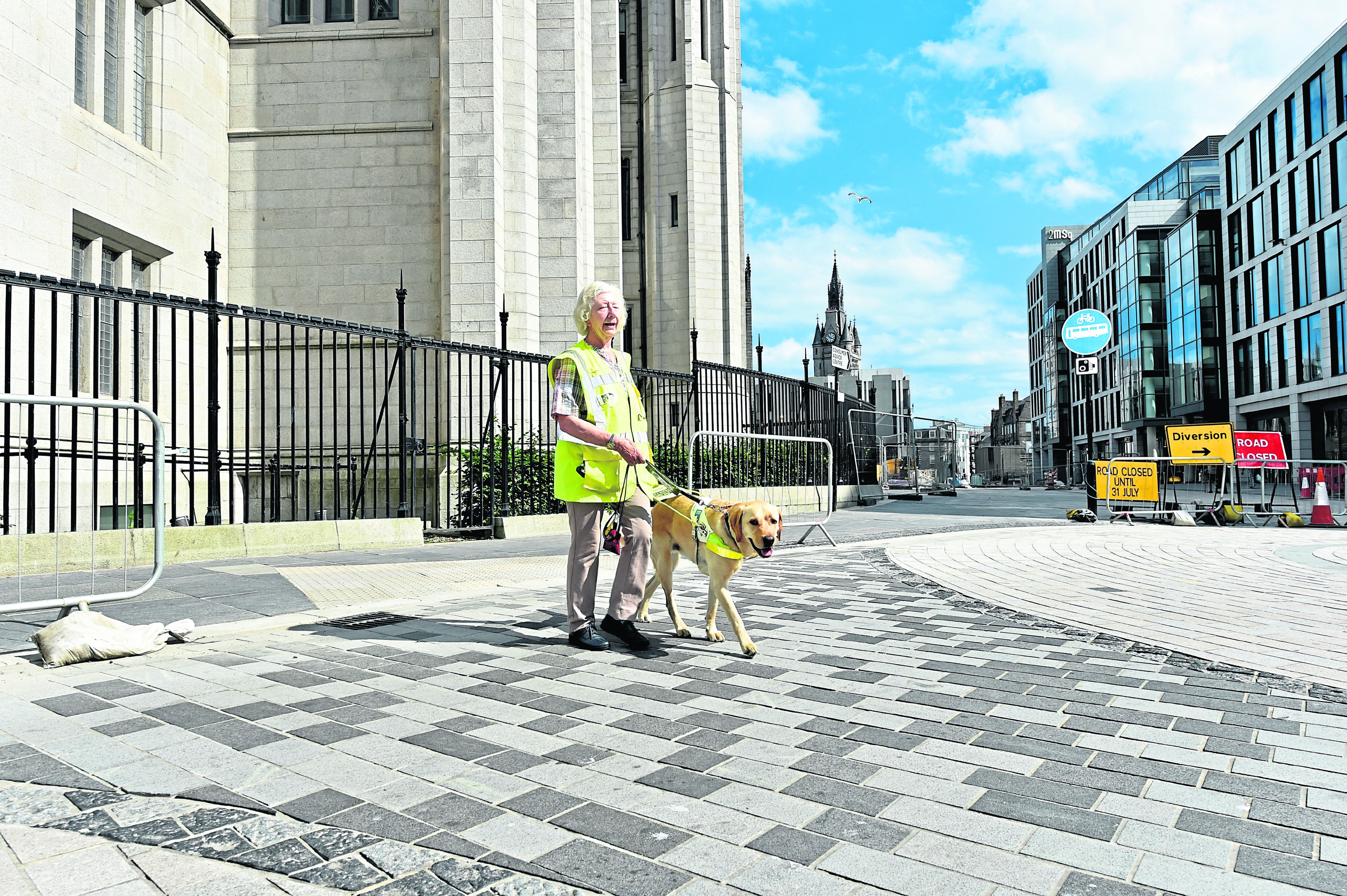 Mary Rasmussen and her guide dog Vince at the Upperkirkgate junction