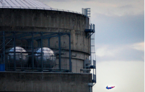 The environmental activist group says the drone was harmless but the action showed the lack of security in nuclear installations in France, which is heavily dependent on atomic power. (Nicolas Chauveau/Greenpeace via AP)