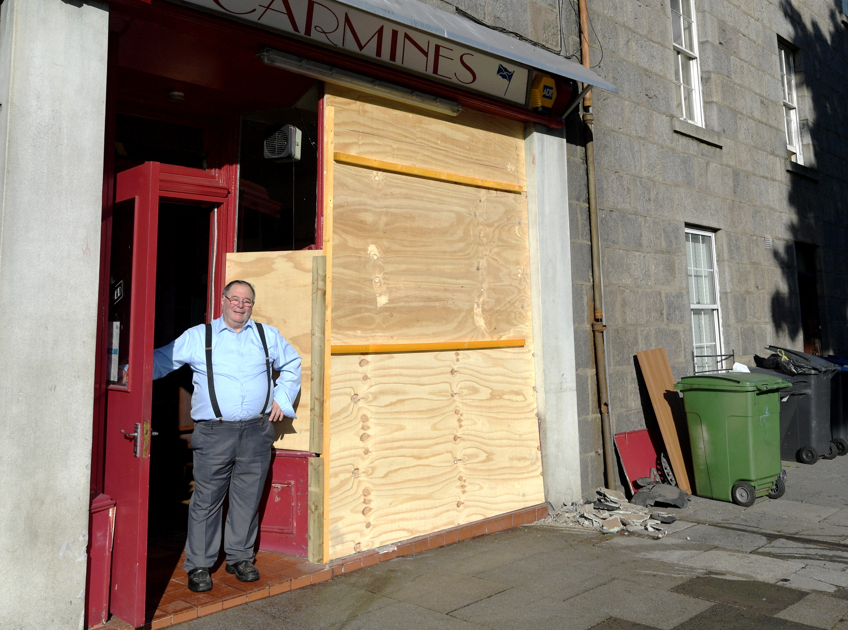 Carmine's restaurant on Union Terrace was damaged when a van crashed into the front of the building in the early hours of the morning. Owner Scarpellino Carmine looks surveys the damage.
25/07/18.
Picture by KATH FLANNERY