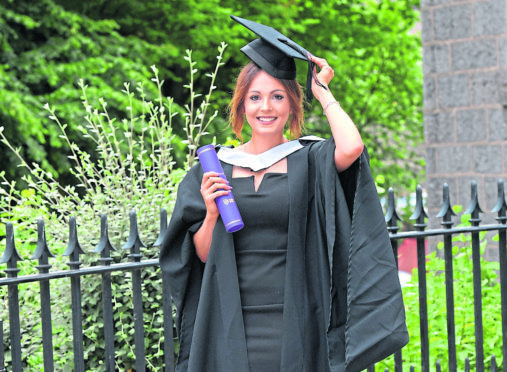 Caroline Litts, 26, graduated with a first class honours in nutrition studies yesterday