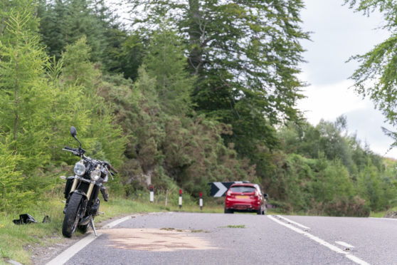 Scene of the incident involving a Black Triumph Motor Cycle and a Burgundy coloured Ford Fiesta.