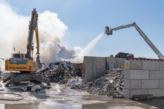 Scene of the fire within the premises of J Gordon Williamson in Moycroft Industrial Estate, Elgin.