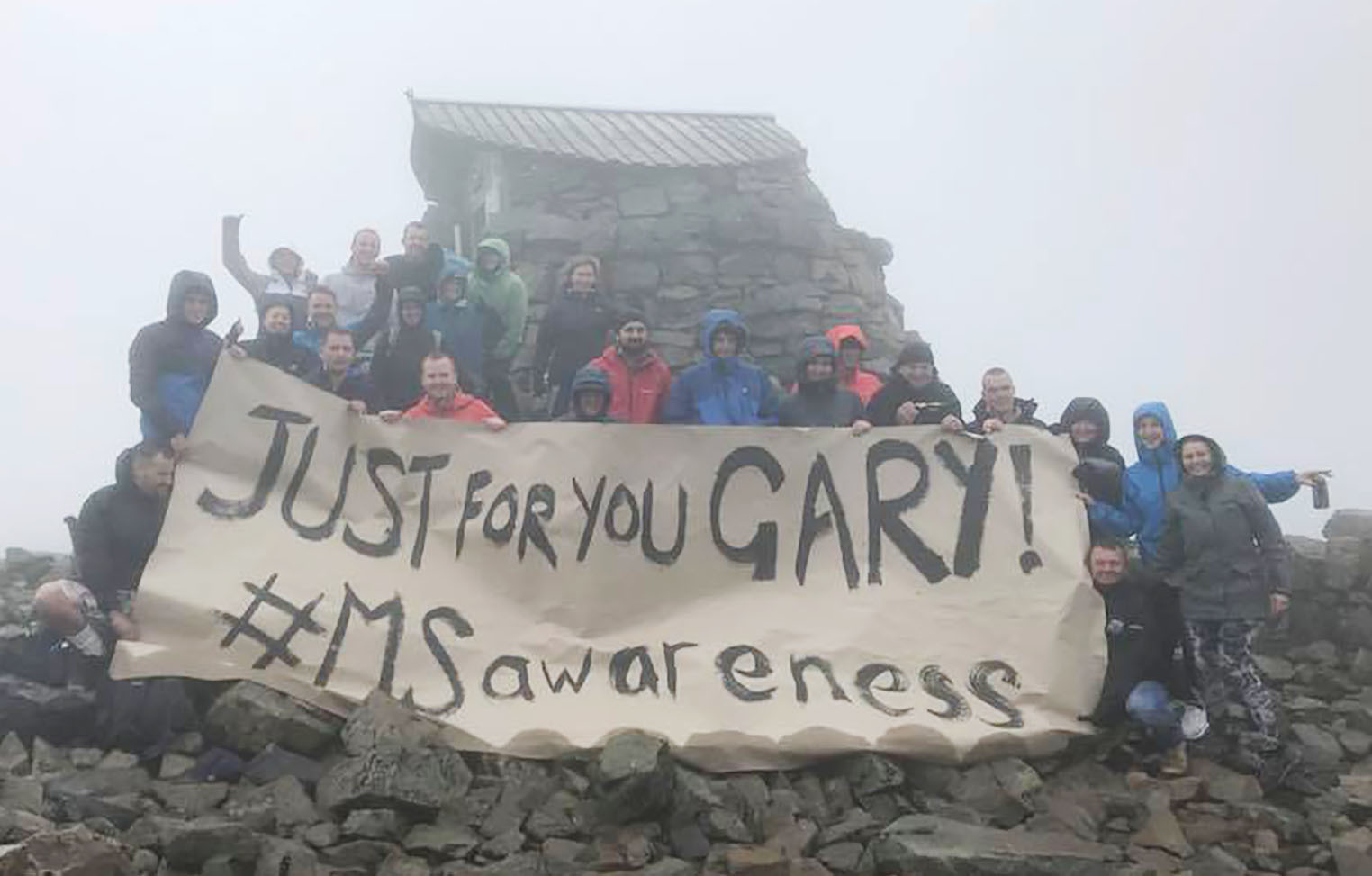 The team who set up a food stop on the summit of Ben Nevis to raise money for Gary Campbell’s MS stem cell treatment.