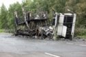 Co-op lorry which was destroyed in a blaze on the A9 which closed the road for about 12 hours