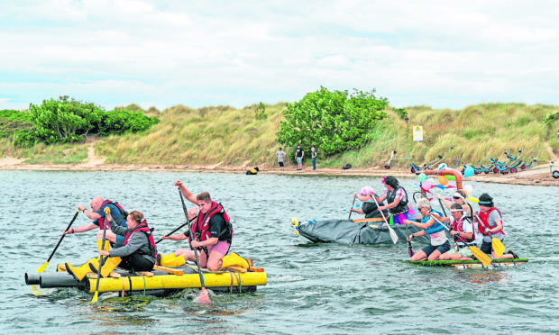 An image from the MIRO (Moray Inshore Rescue Organisation) Fund Raising Raft Race at Findhorn Bay, Moray