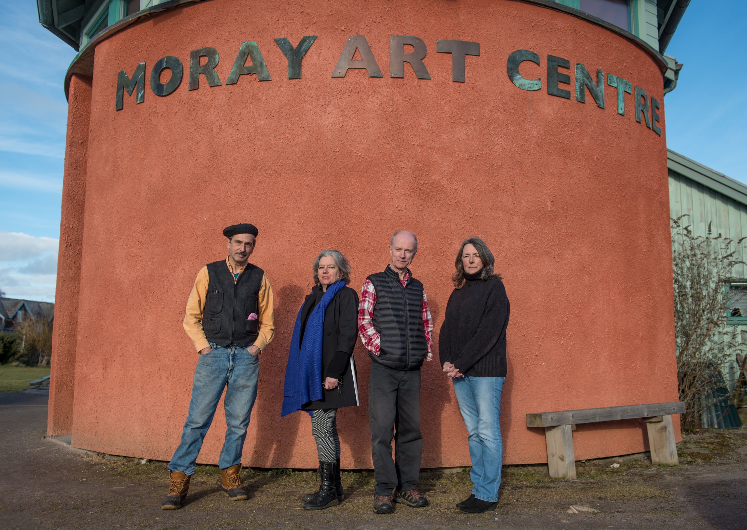 The future is brighter at Moray Art Centre. 
Pictured: Artist, tutor and founder Randy Klinger, artist, tutor and trustee Celia Forestal Smith, Water colour artist Jonathon Wheeler, and artist, trustee and teacher Julia Law.