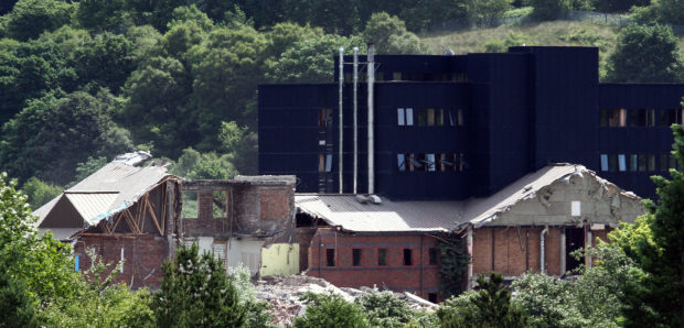 With the good spell of weather contractors central demolition are able to crack on with the demolition of the Old Oban High School schools out for summer pic kevin mcglynn