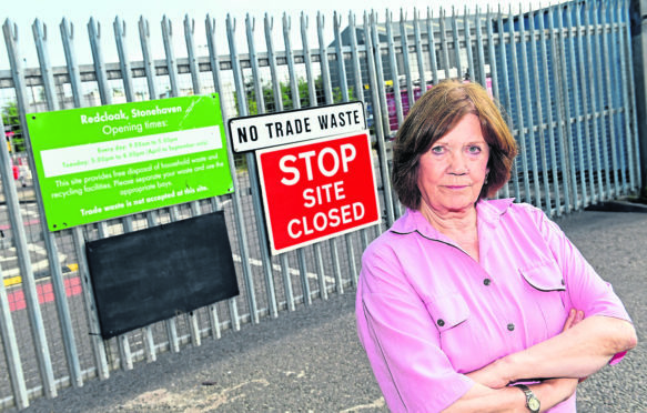 Wendy Agnew at the Stonehaven Recycling and Waste Centre, Redcloak, Stonehaven, which is closed.