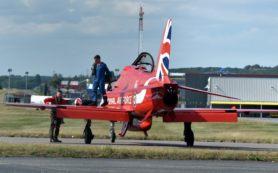 Red Arrows arriving at Aberdeen International Airport. Picture by Kenny Elrick