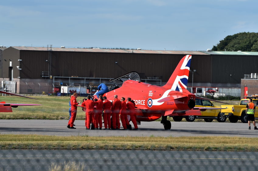 Red Arrows arriving at Aberdeen International Airport. Picture by Kenny Elrick
