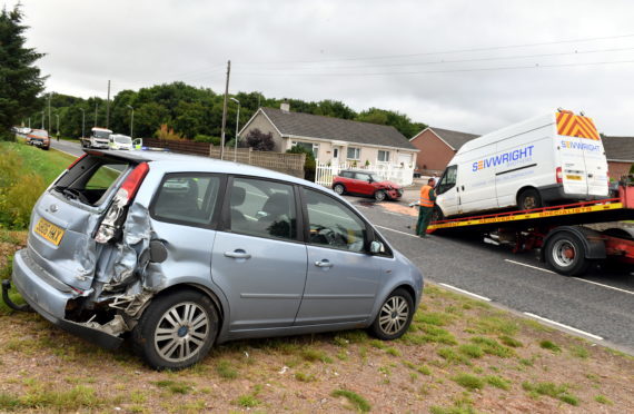 Vehicles being recovered from a three vehicle RTC on the A947 between Fyvie and Turrif at Birkenhills.