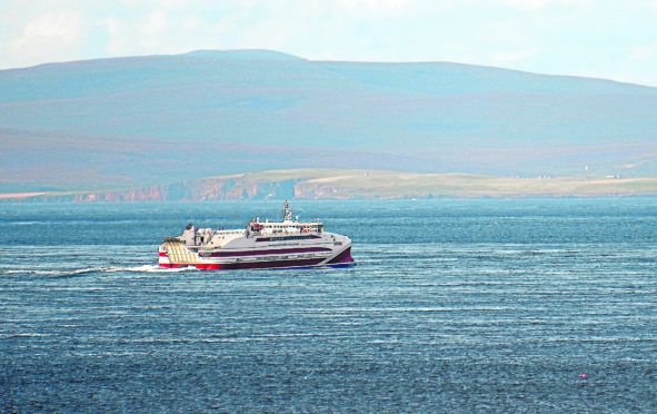 The Pentalena catamaran car ferry on South Ronaldsay in Orkney.