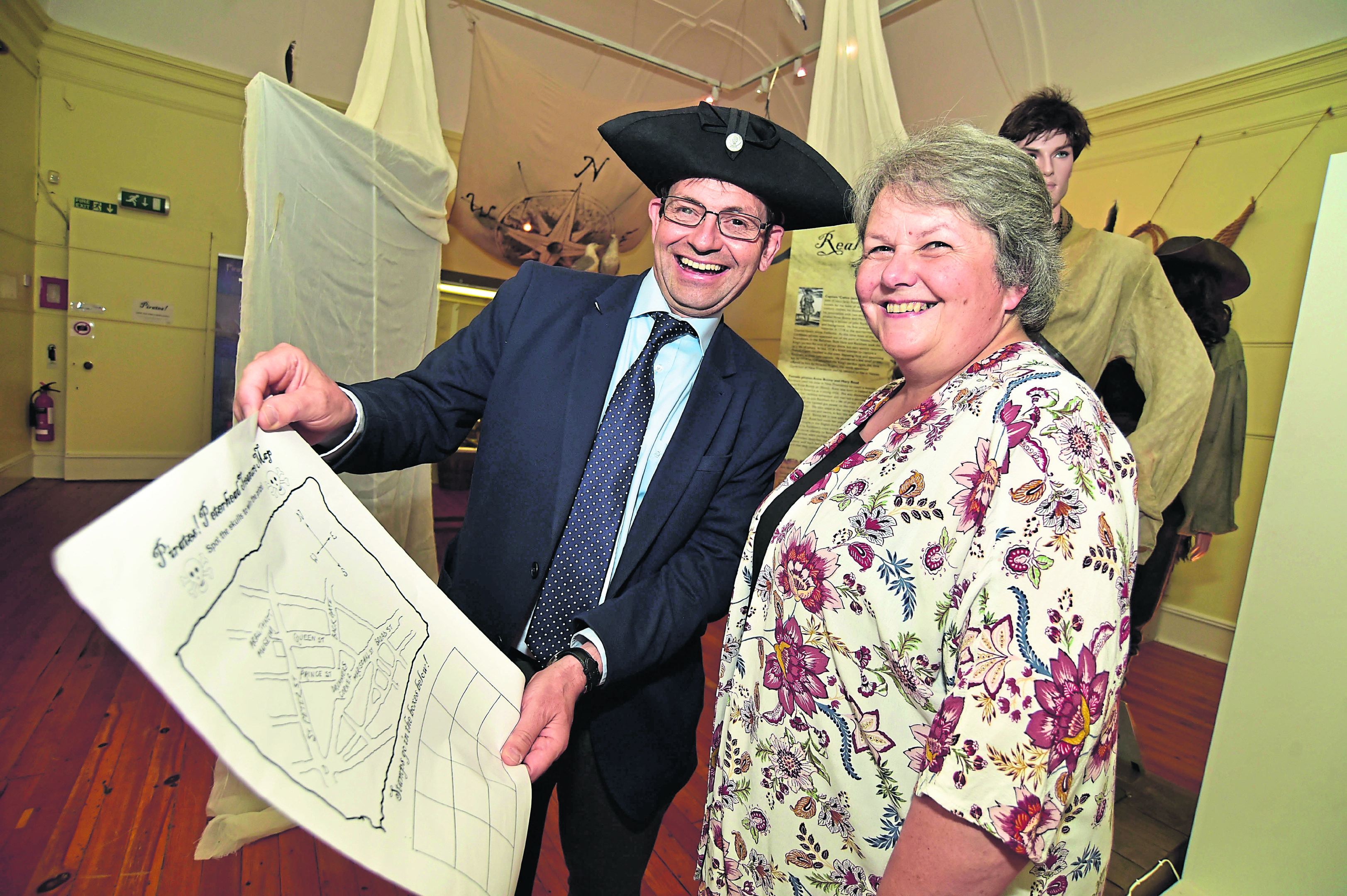 Peterhead Bid manager Ian Sutherland and councillor Anne Stirling with the Peterhead treasure map