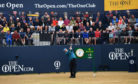 Sandy Lyle hits the opening shot during the first round of the 147th Open championship.