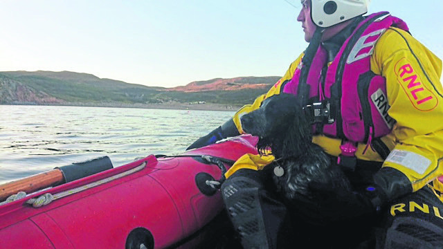 RNLI Aith rescued a spaniel, Blue, after it became stuck on cliffs just south of the Muckle Roe lighthouse, Shetland.