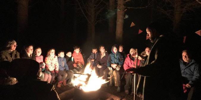 Abriachan’s Clelland McCallum recounts a starry folk tale around the campfire.  Photo by Abriachan Forest Trust