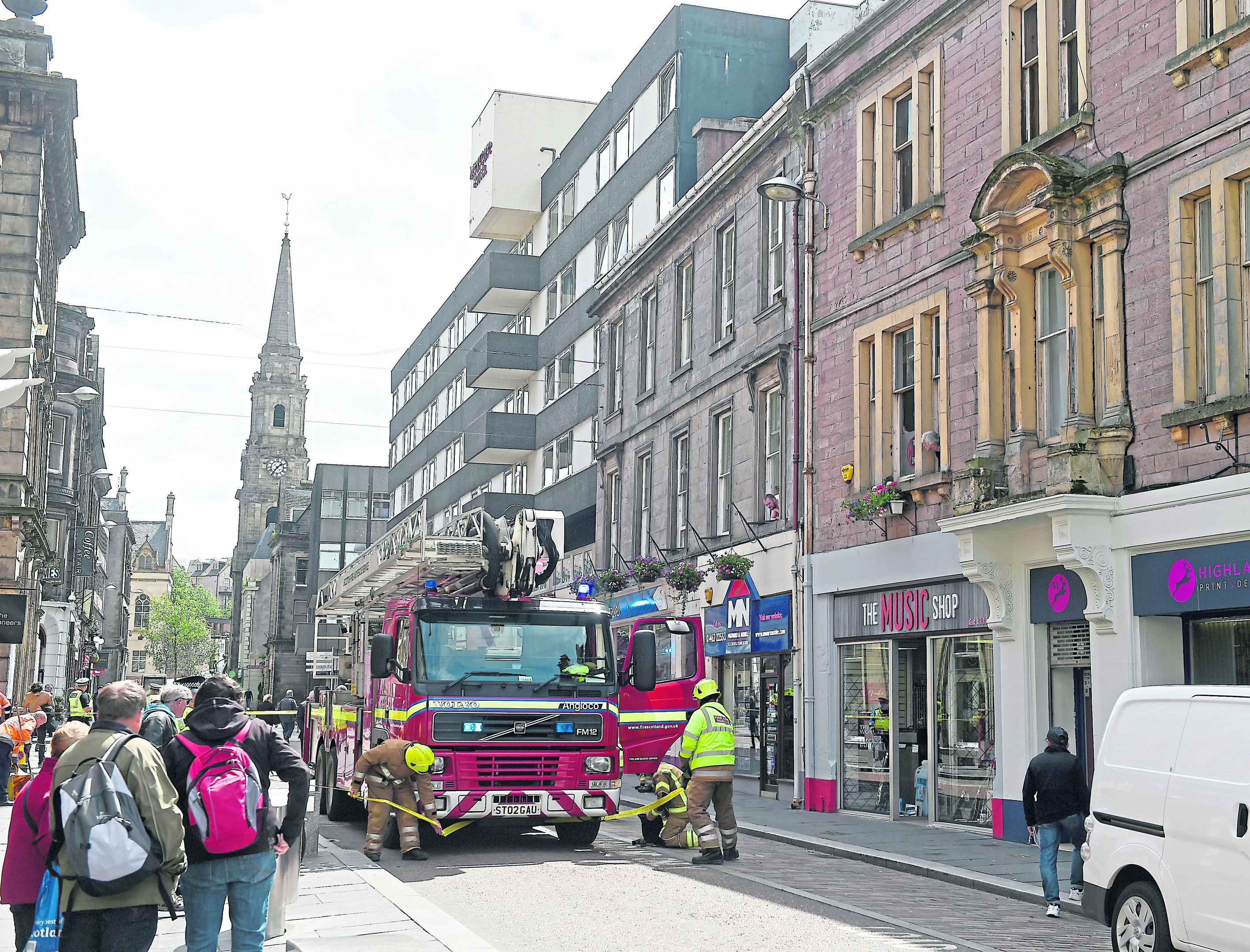 A roof hatch blew off a building in Church Street, Inverness striking two tourists as it fell in June 2017.