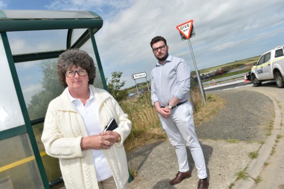Residents of Bridgend near Ellon are angry that their bus stop has been moved further away as part of the AWPR upgrade. Cllr Gillian Owen and Alexander Owen have been campaigning on behalf of Colin Clark MP.
Picture by COLIN RENNIE  July 13, 2018.