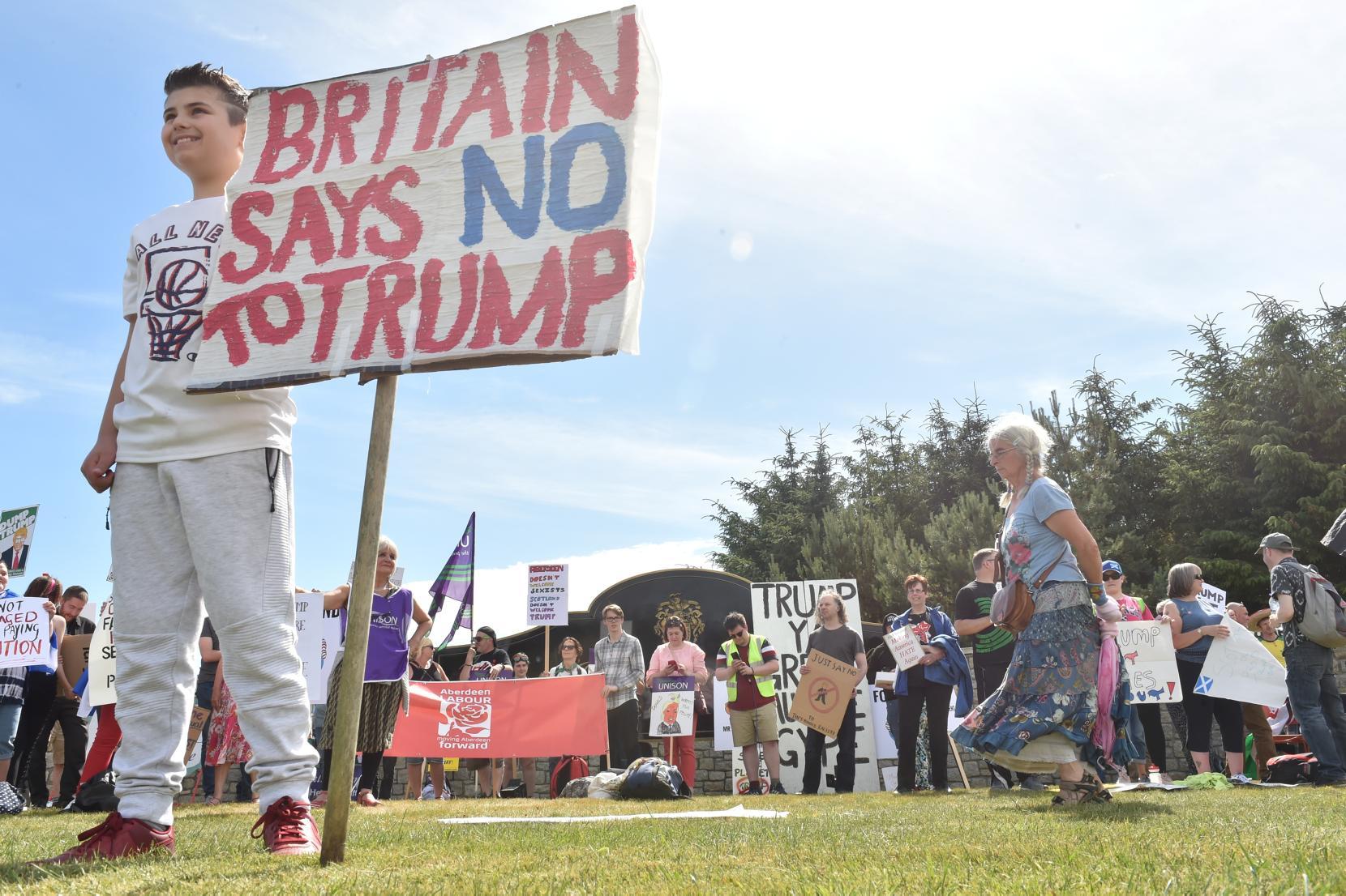 Trump protesters at the Trump International Golf Links at Menie.
Picture by COLIN RENNIE    July 14, 2018.