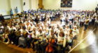 A world record attempt at the largest ceilidh band at Mackie academy, Stonehaven.