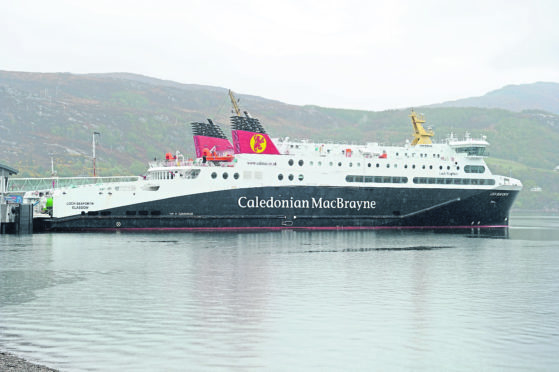 The Caledonian MacBrayne ferry, 'Loch Seaforth', the newest vessel in their fleet docked at her berth in Ullapool.
