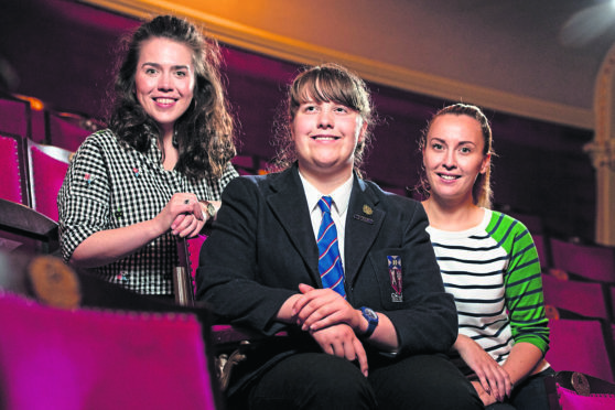 Pictured from left is Kirsty Robertson, Daisy MacCallum, 13, and Lisa Mathieson at HMT.