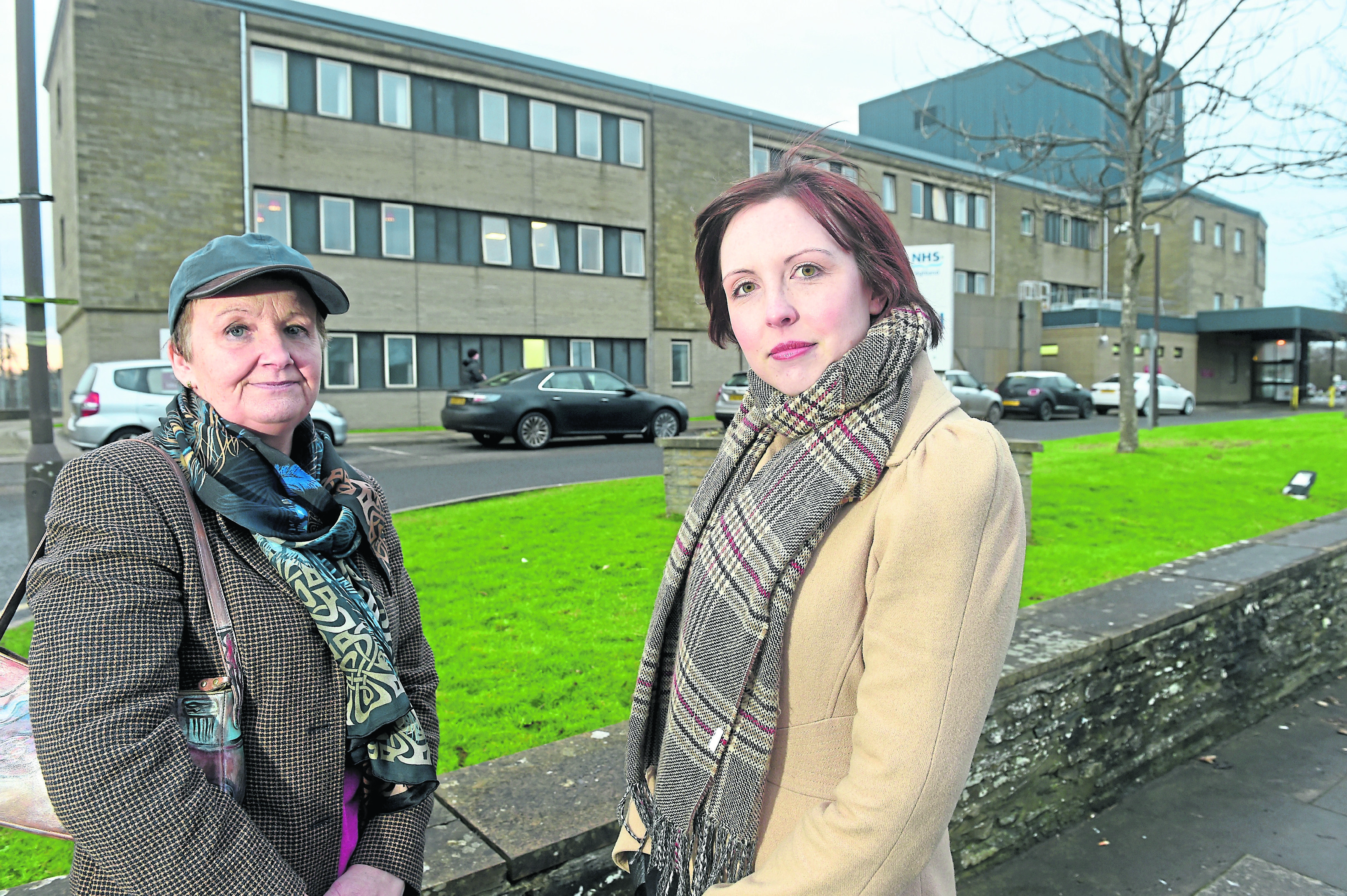 Gillian Coghill (left) with Nicola Sinclair, Chat (Caithness Health Action Team) campaign leader  outside Caithness General Hospital in Wick.