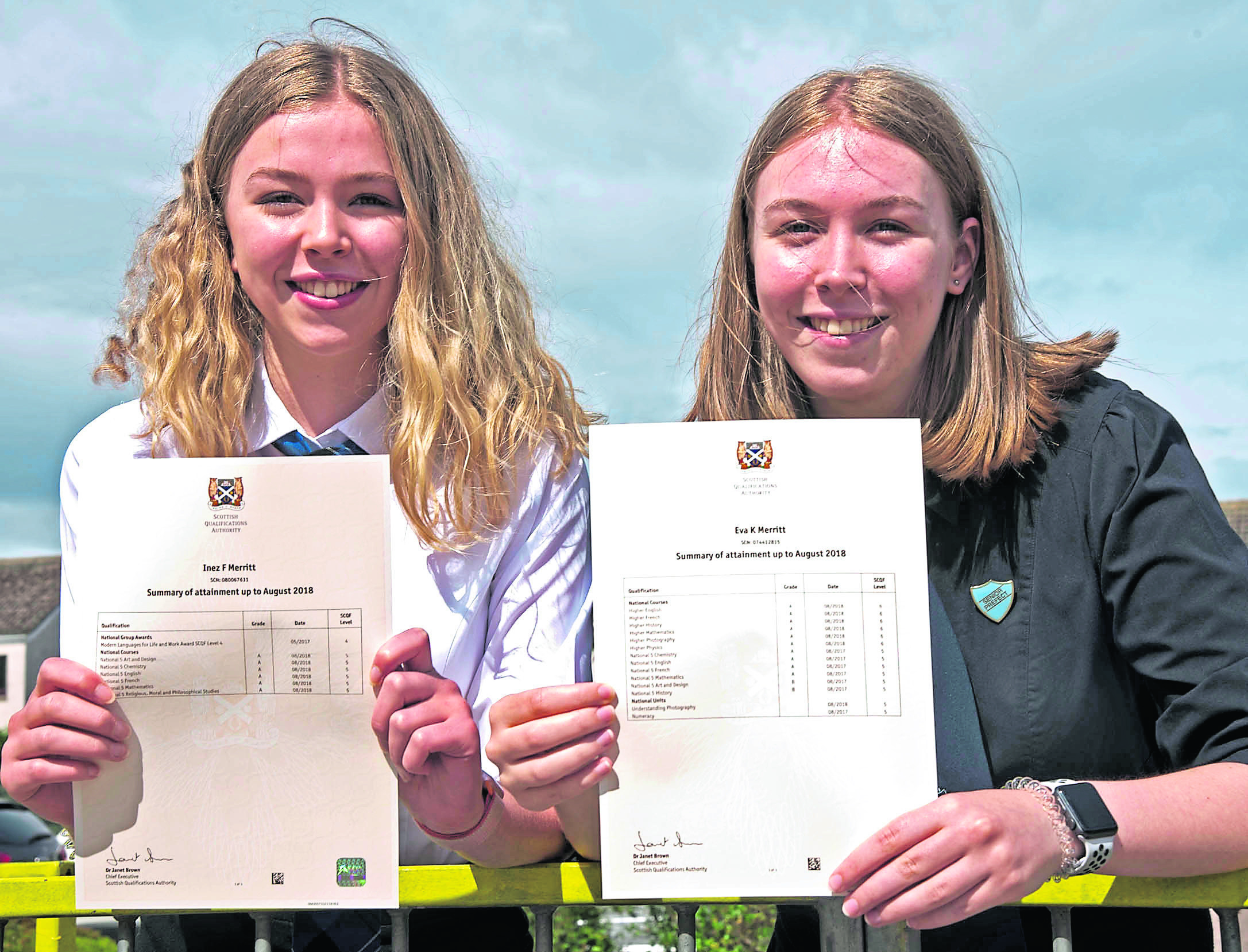 Nairn Academy Exam Results 7.8.2018
Sisters Inez (15)(left) and Eva Merritt (17) with their results.
