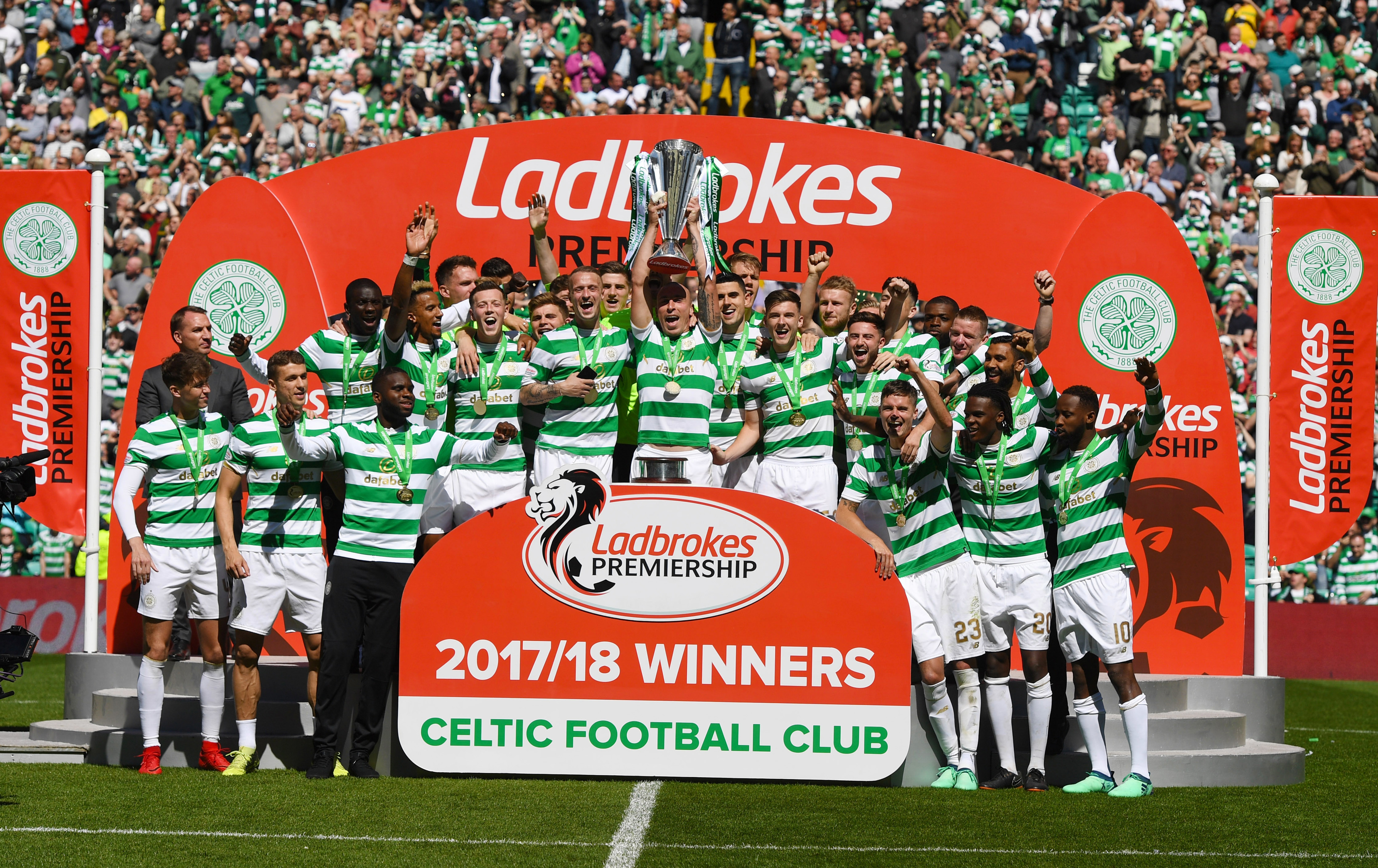 Celtic celebrate winning the Ladbrokes Premiership title.