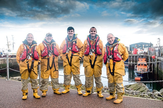 Victor Sutherland (senior), Vic Sutherland (son), Declan Sutherland (grandson, Dave’s son), Dave Sutherland (son) and Albert Sutherland (twin brother) in Fraserburgh Harbour.