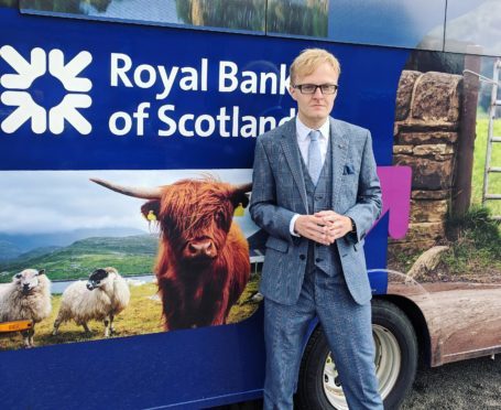 Mearns councillor Leigh Wilson outside the RBS mobile banking van