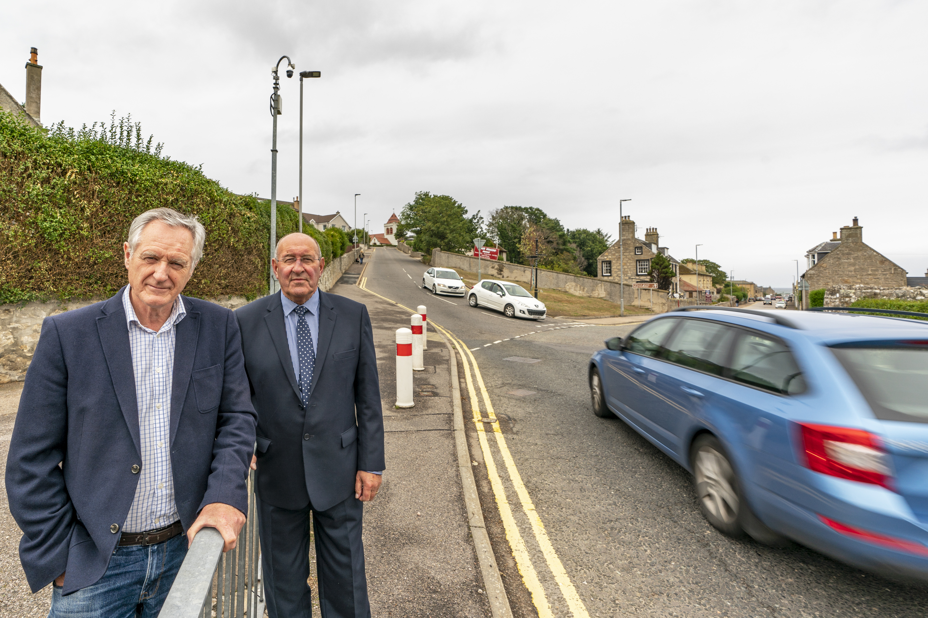 Heldon and Laich councillor John Cowe and Lossiemouth Community Council chairman Mike Mulholland at the School Brae junction.