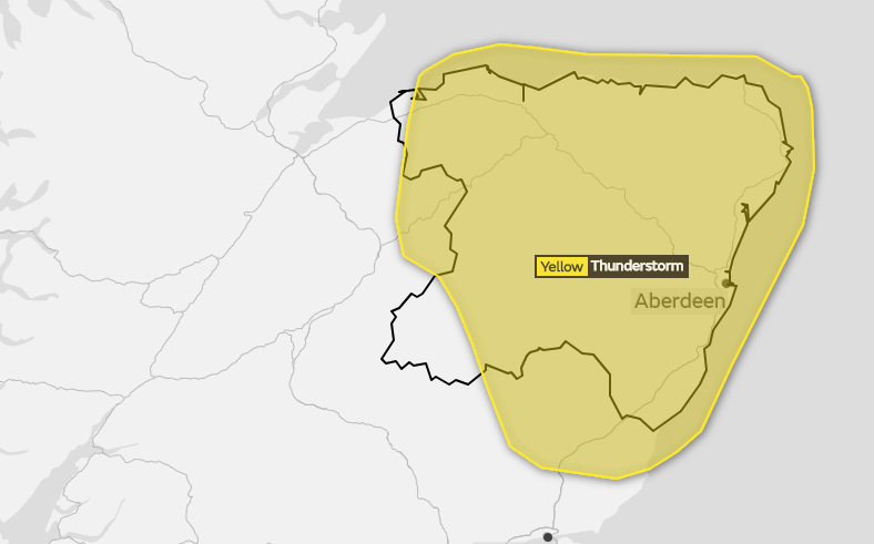 The Met Office has issued a yellow weather warning for thunderstorms across the region.