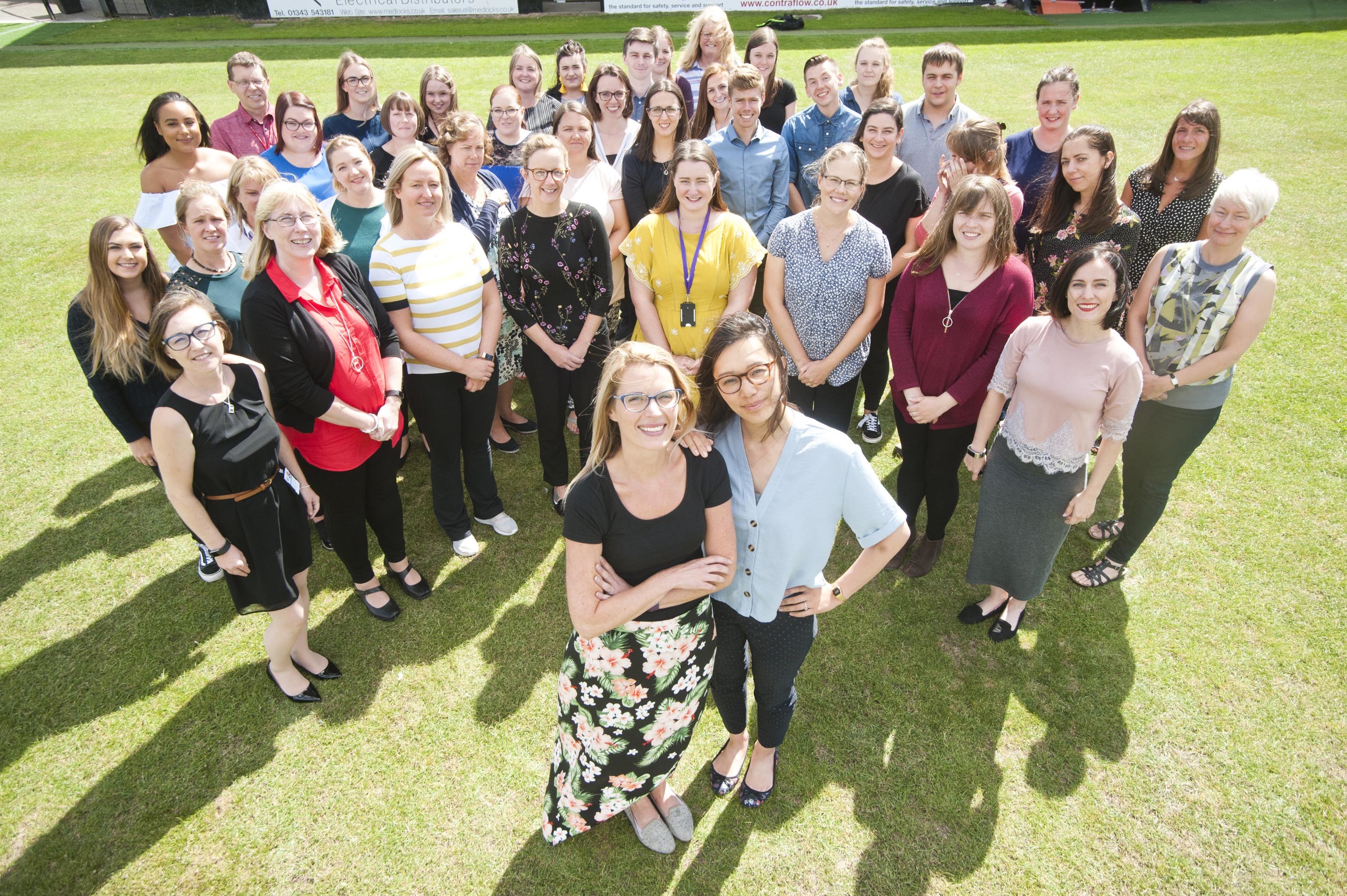 Kirsty Franklin and Sophia Chin, pictured front, and the rest of the 46 NQTs about to start teaching in Moray