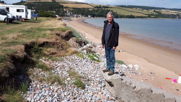 The site of coastal erosion in Rosemarkie.