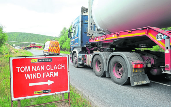 The first of many wind farm convoys made its way from Inverness. Picture by Sandy McCook.