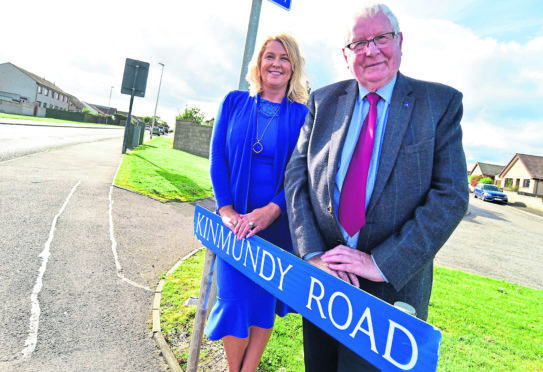 Councillors Norman Smith and Dianne Beagrie at Kinmundy Road, Peterhead.